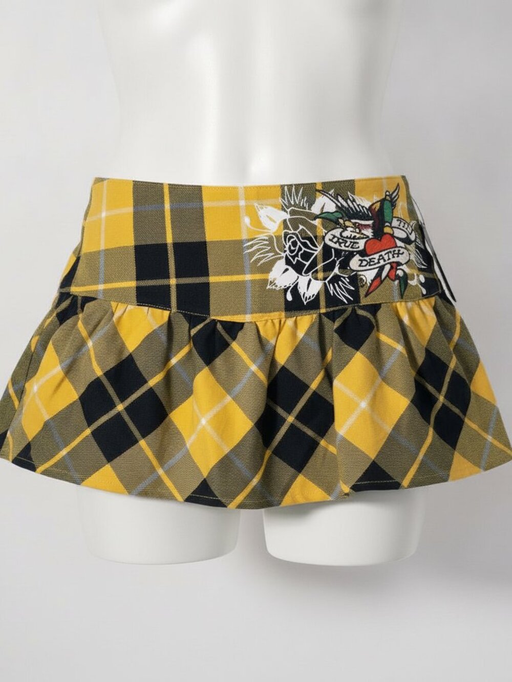 Ed Hardy Yellow Plaid Mini Skirt – Size M – NWT
